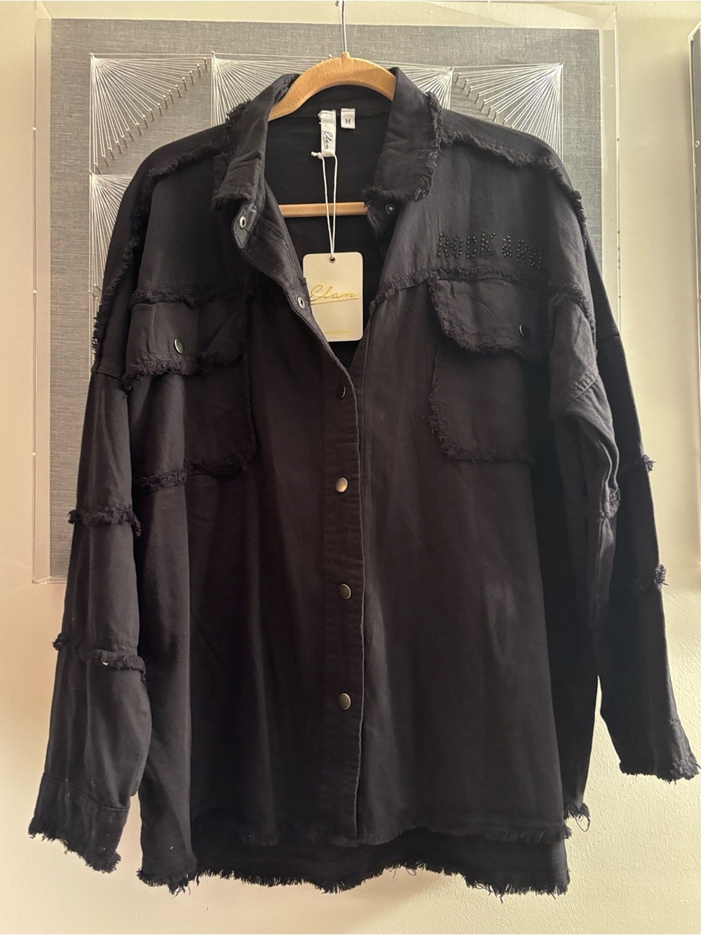 Elan Black Rhinestone Frayed
Button-Up Jacket - NEW size M